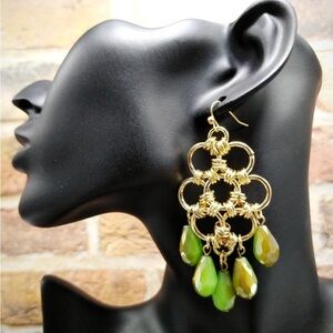 Elegant Gold and Green Dangle Earrings